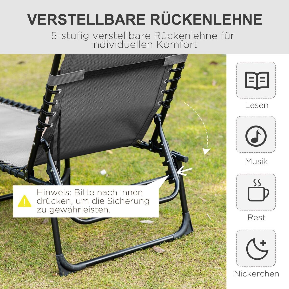 Outsunny Sonnenliege schwarz Netzstoff B/H/L: ca. 58x30x185 cm