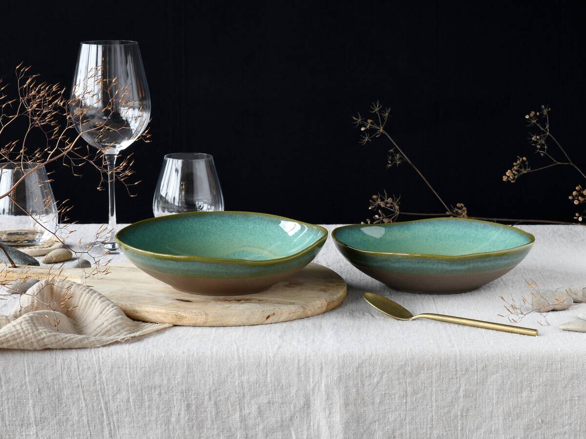 CreaTable Pasta-Bowl-Set Basalt Bio olive Steinzeug D: ca. 22,5 cm