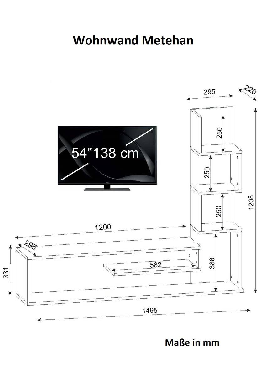 Wohnwand Metehan weiß Cordoba B/H/T: ca. 149x120x29 cm