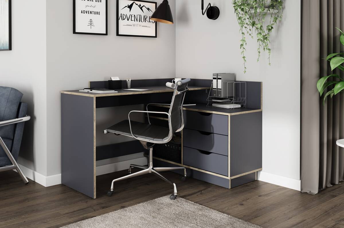 Winkelschreibtisch BELFAST anthrazit Eiche Optik B/H/T: ca. 129x83,5x105 cm