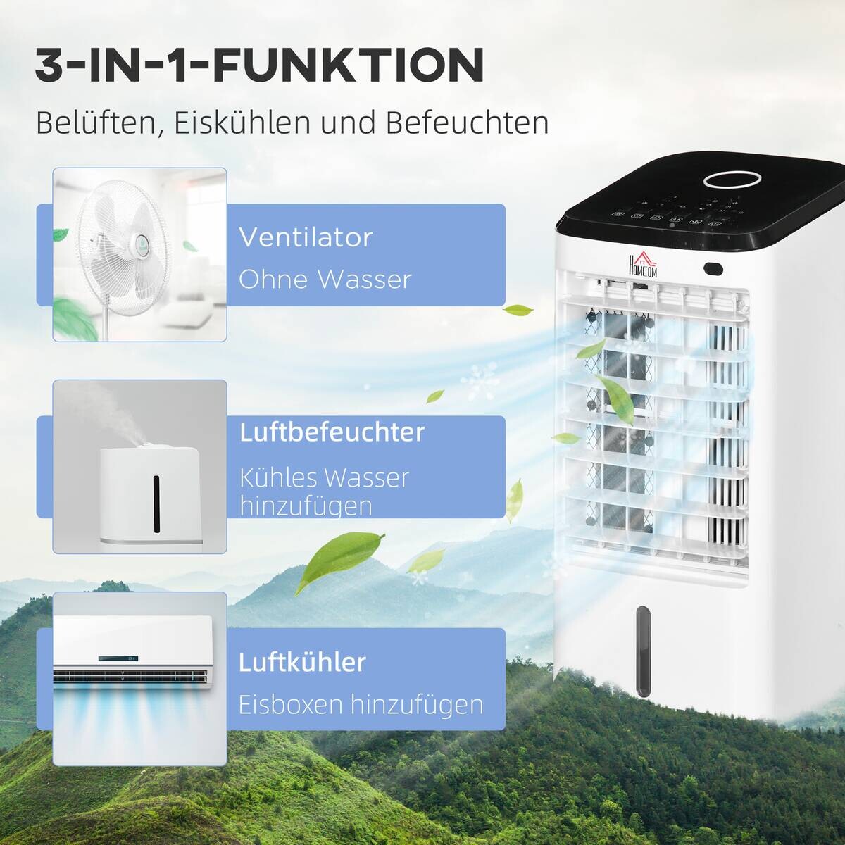 HOMCOM Luftkühler cremeweiß Polypropylen Edelstahl Kunststoff B/H/L: ca. 27x24,5x60 cm