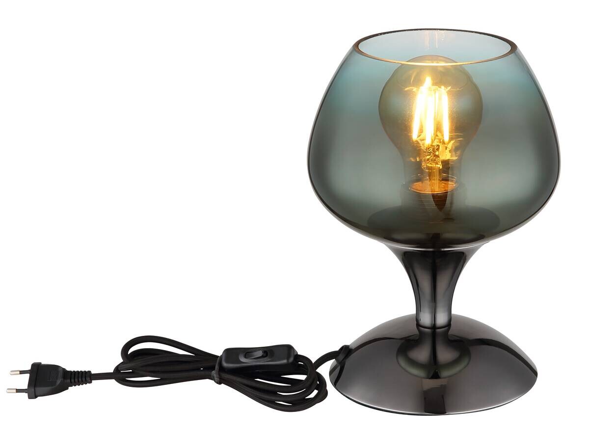 GLOBO Tischleuchte schwarz Chrom grün Textil Metall Glas H/D: ca. 20,5x15 cm E27 1 Brennstellen