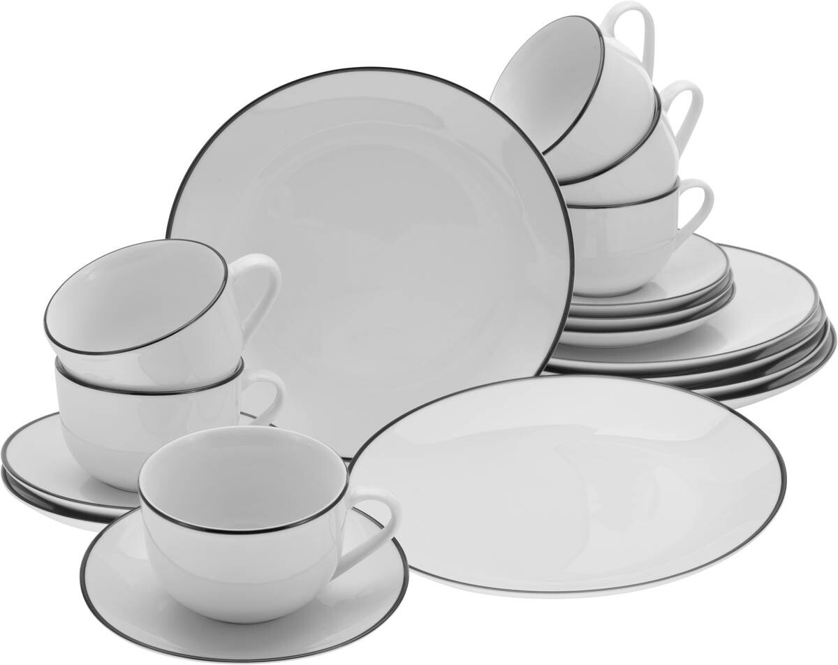 CreaTable Kaffeeservice Luna Black Line weiß Porzellan 18 tlg.