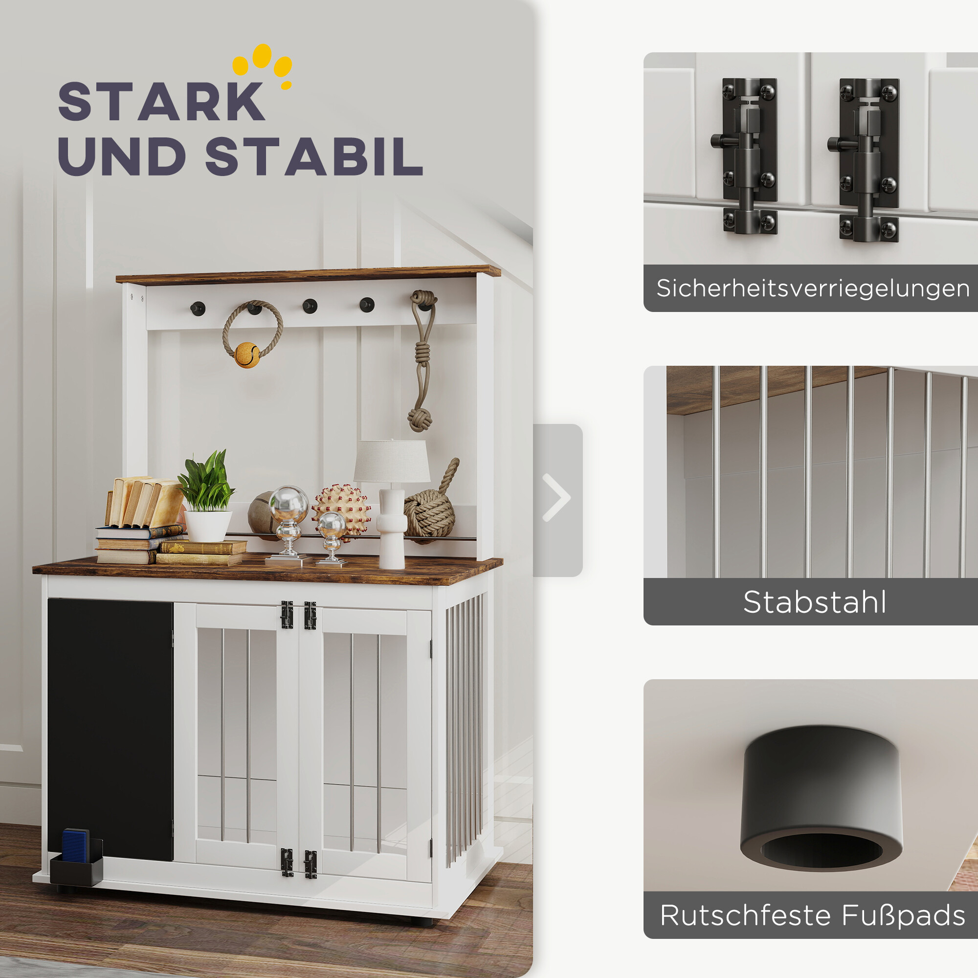 PawHut Hundekäfig weiß Stahl B/H/L: ca. 65x150x98 cm