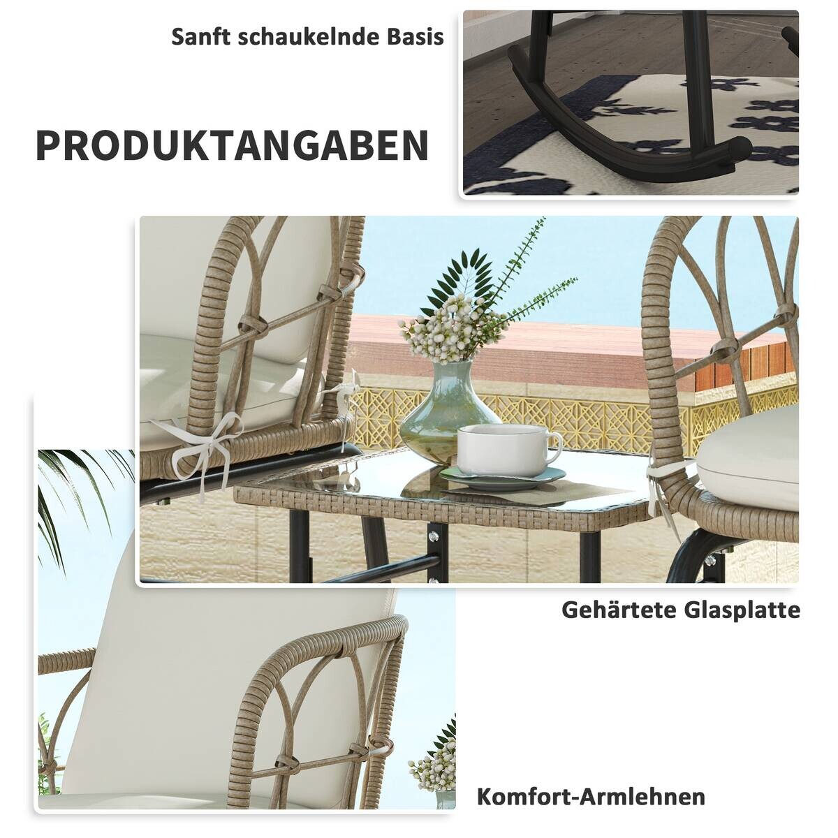Outsunny Sitzgruppe creme Edelstahl B/H/L: ca. 82x63x75 cm