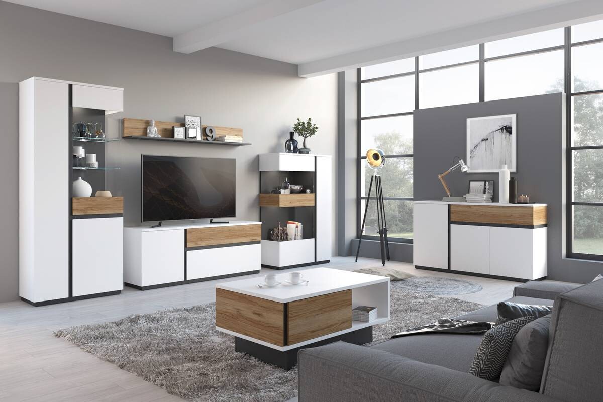 Wandboard Novena Eiche Catania Nachbildung schwarz matt B/H/T: ca. 160x23x22 cm