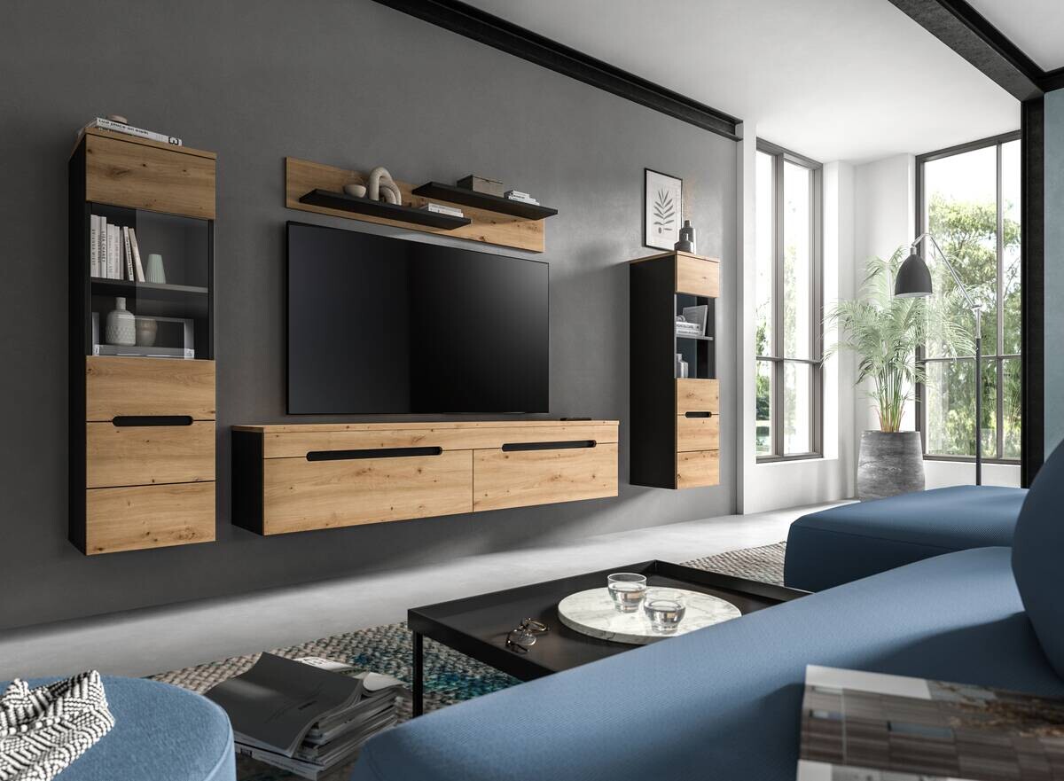 Wohnwand Canu basaltgrau Nachbildung Artisan Oak Nachbildung B/H/T: ca. 272x141x33 cm