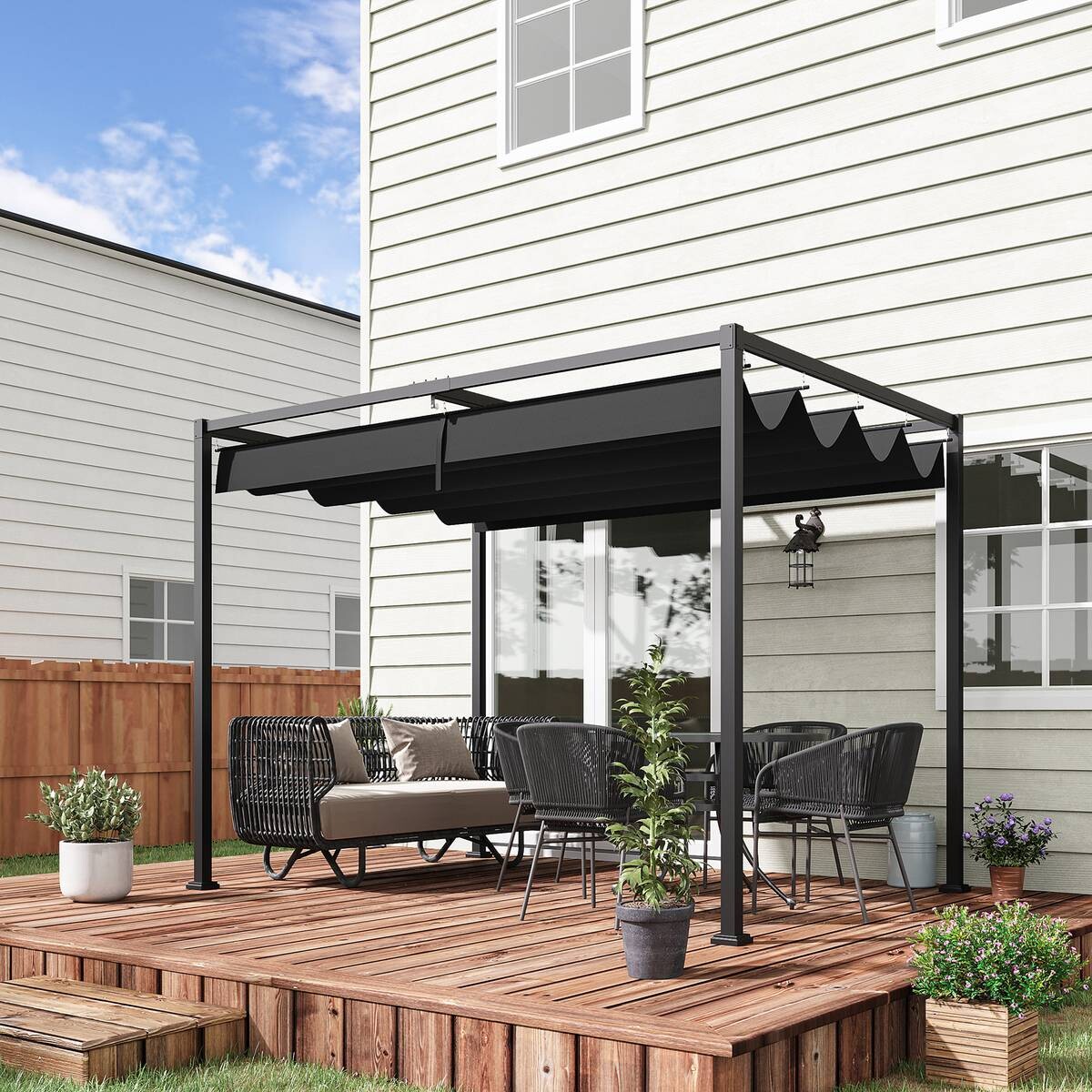 Outsunny Pergola mit Schiebedach schwarz Metall B/H/L: ca. 213x221x298 cm