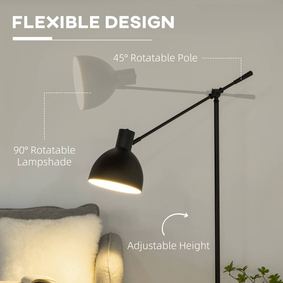 HOMCOM Stehleuchte schwarz Stahl B/H/T: ca. 30x131x30 cm