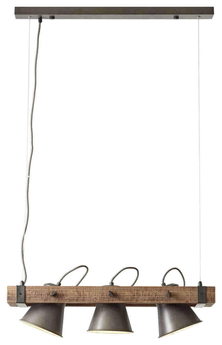 Brilliant Pendelleuchte Plow schwarz Metall Holz B/H: ca. 70x115 cm E27 3 Brennstellen
