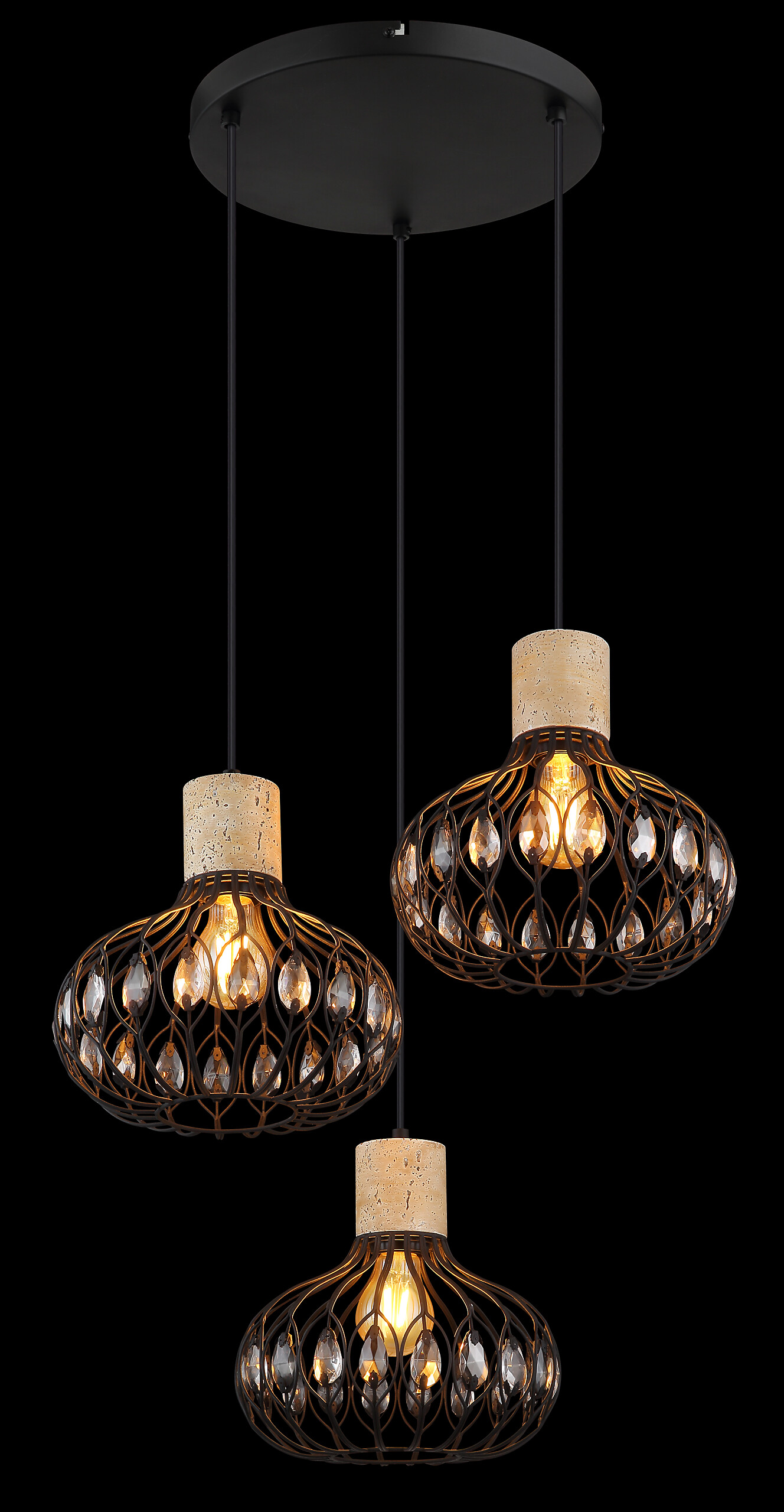 GLOBO Hängeleuchte Rauch grau mattschwarz Glas Metall H/D: ca. 150x47 cm E27 3 Brennstellen