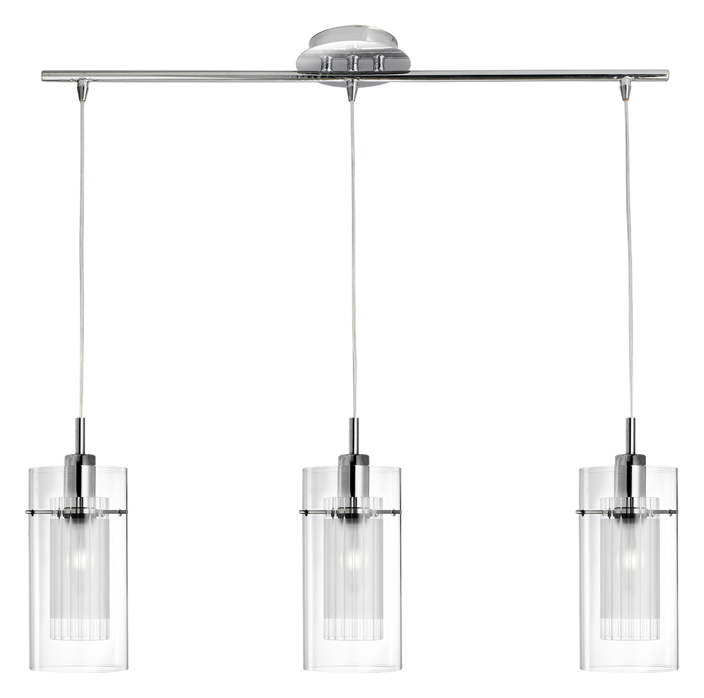 Searchlight Pendelleuchte Duo Chrom Glas Stahl B/H/L: ca. 12x130x71 cm E14 3 Brennstellen