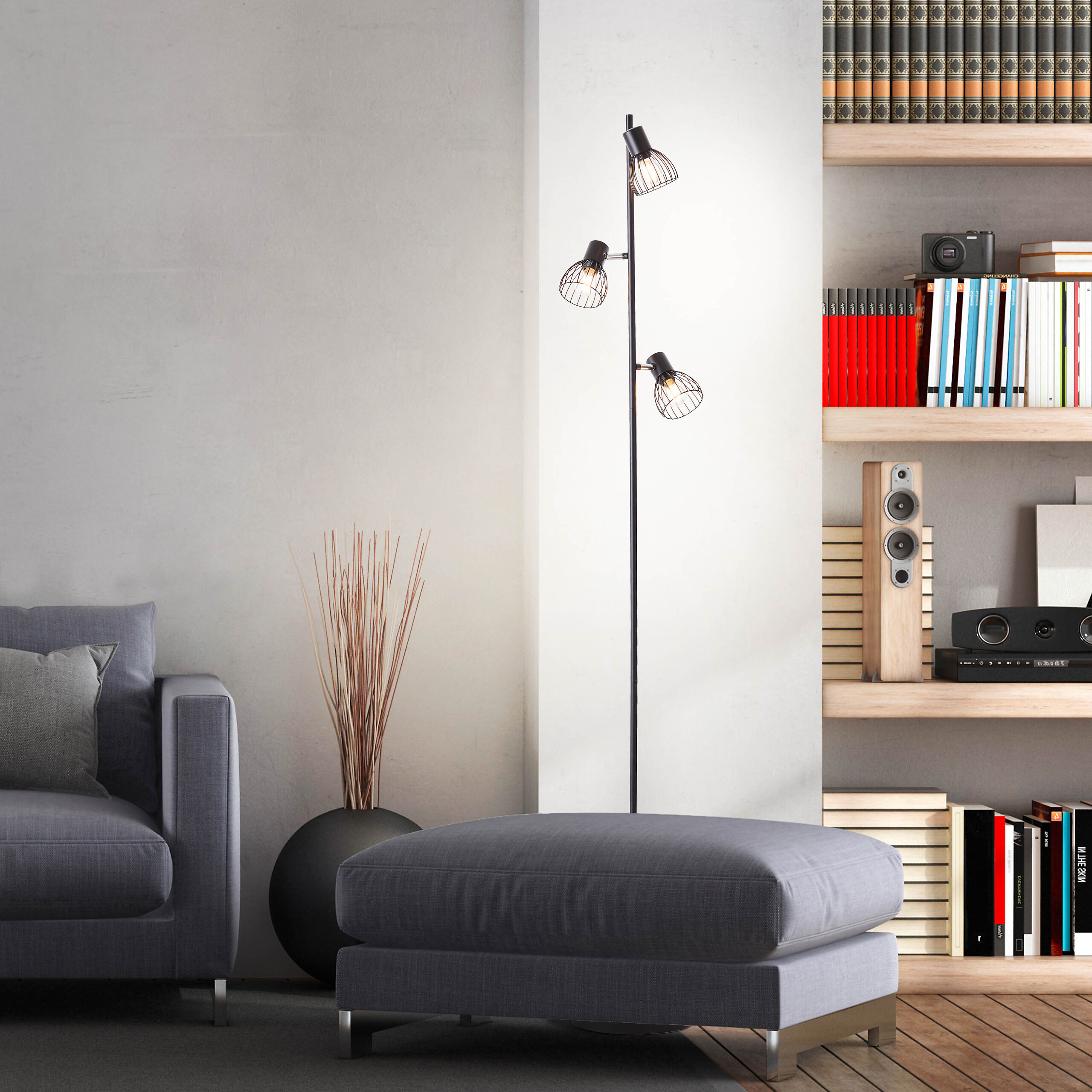 Brilliant Stehleuchte Blacky 93085/06 mattschwarz Metall B/H/T: ca. 28x162x26 cm E14 3 Brennstellen