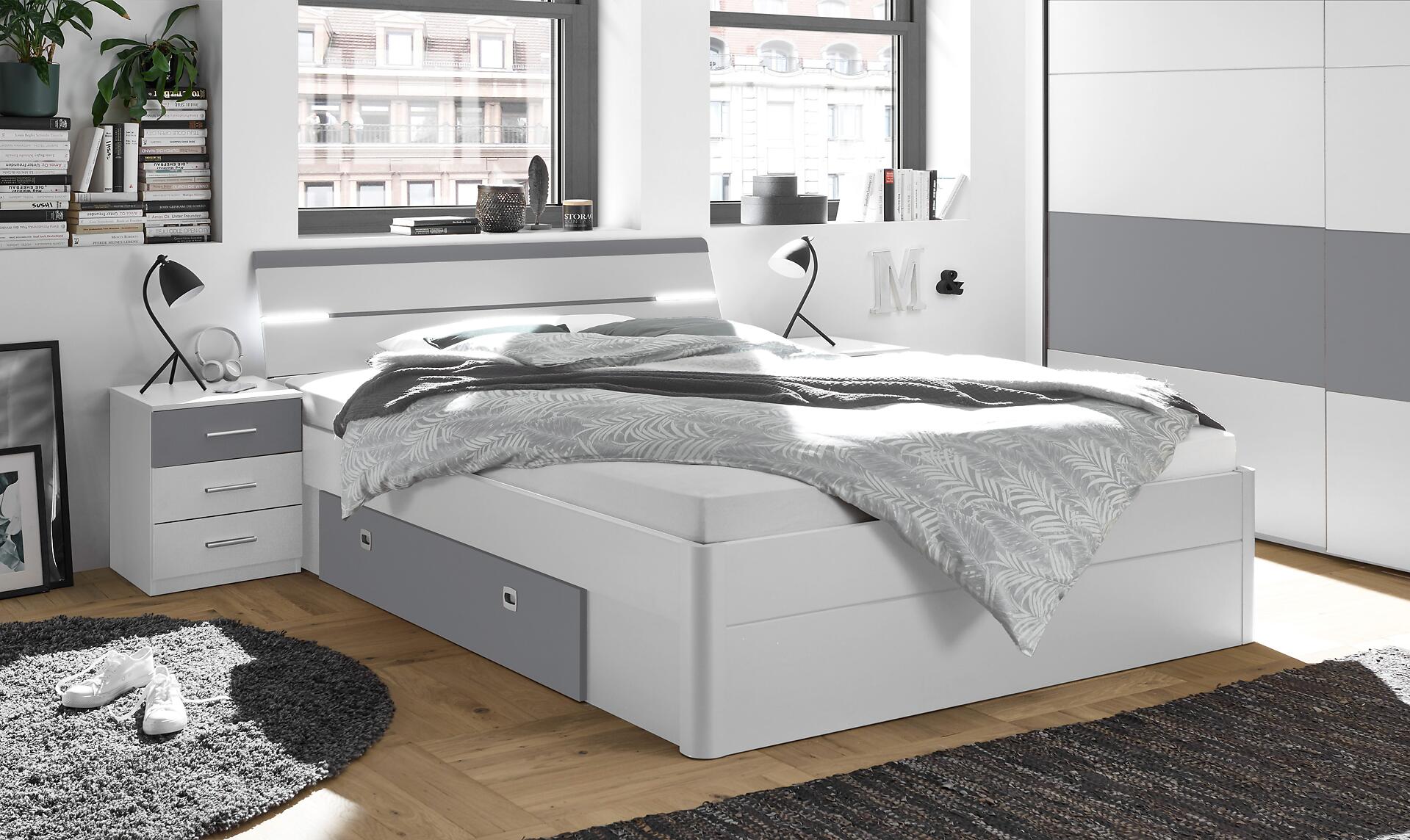 Bettanlage Mars weiß Arktisgrau B/H/T: ca. 185x97x205 cm Liegefläche B/L: ca. 180x200 cm