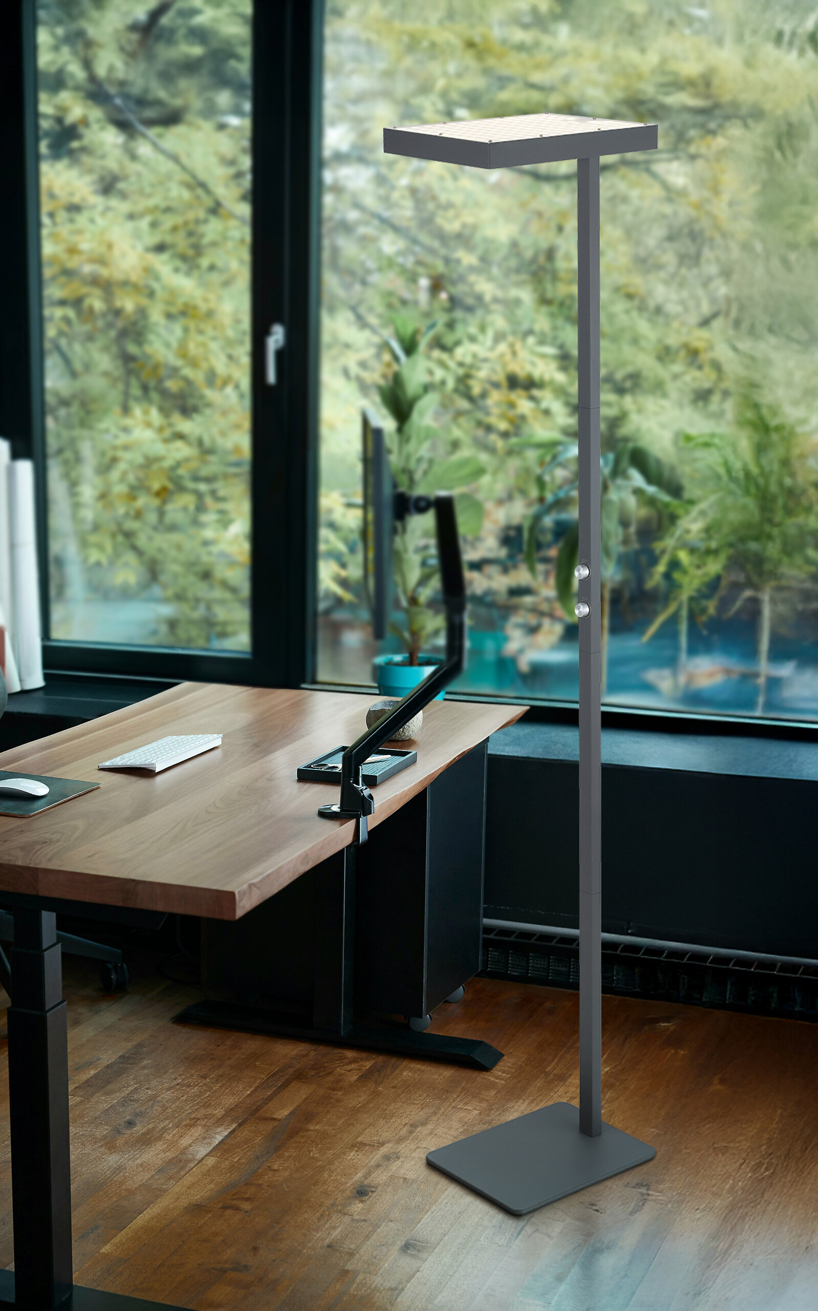 GLOBO Stehleuchte Opal schwarz anthrazit Metall Aluminium Kunststoff B/H/L: ca. 28x184,8x40 cm 2 Brennstellen