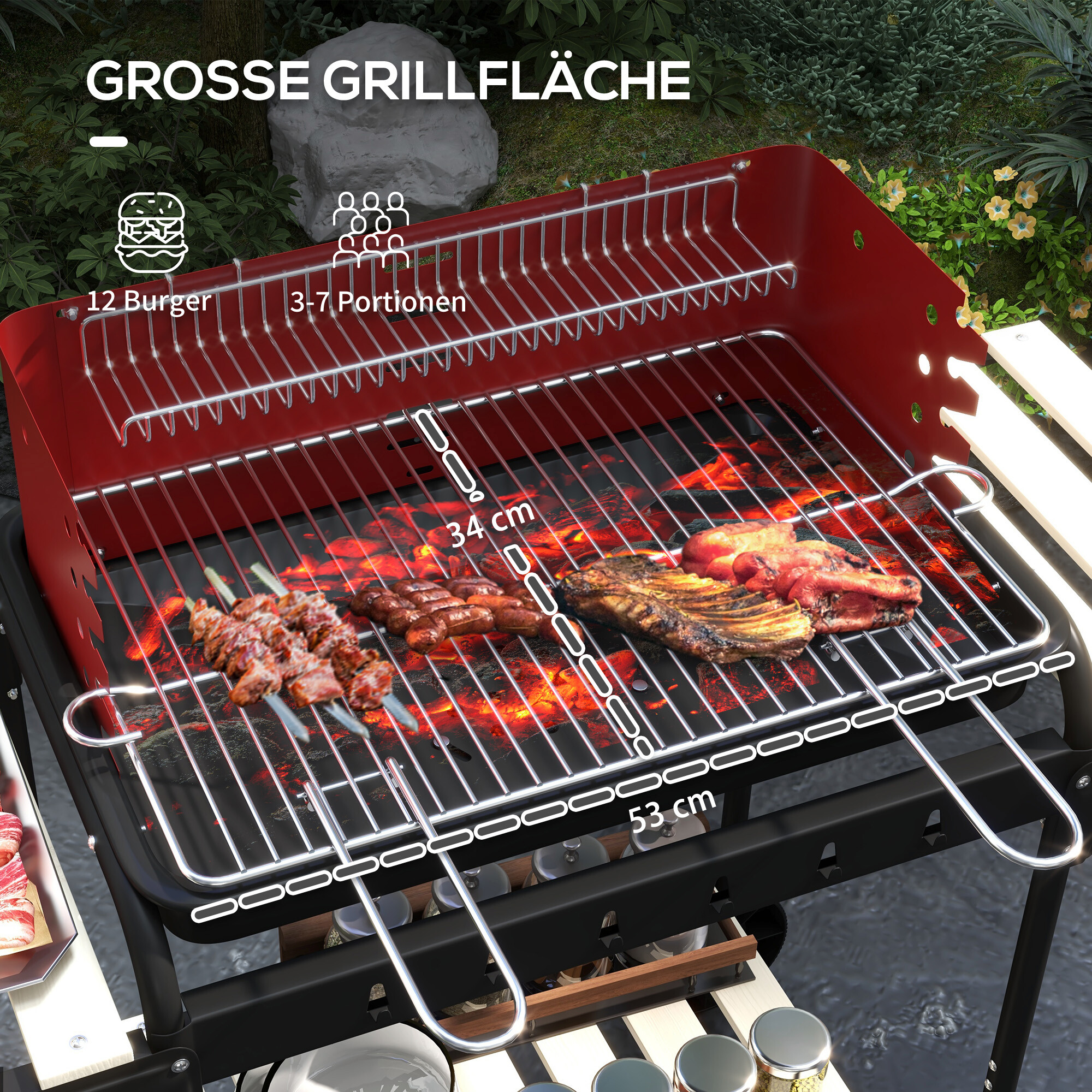 Outsunny Holzkohlegrill Metall B/H/L: ca. 47x95x103 cm