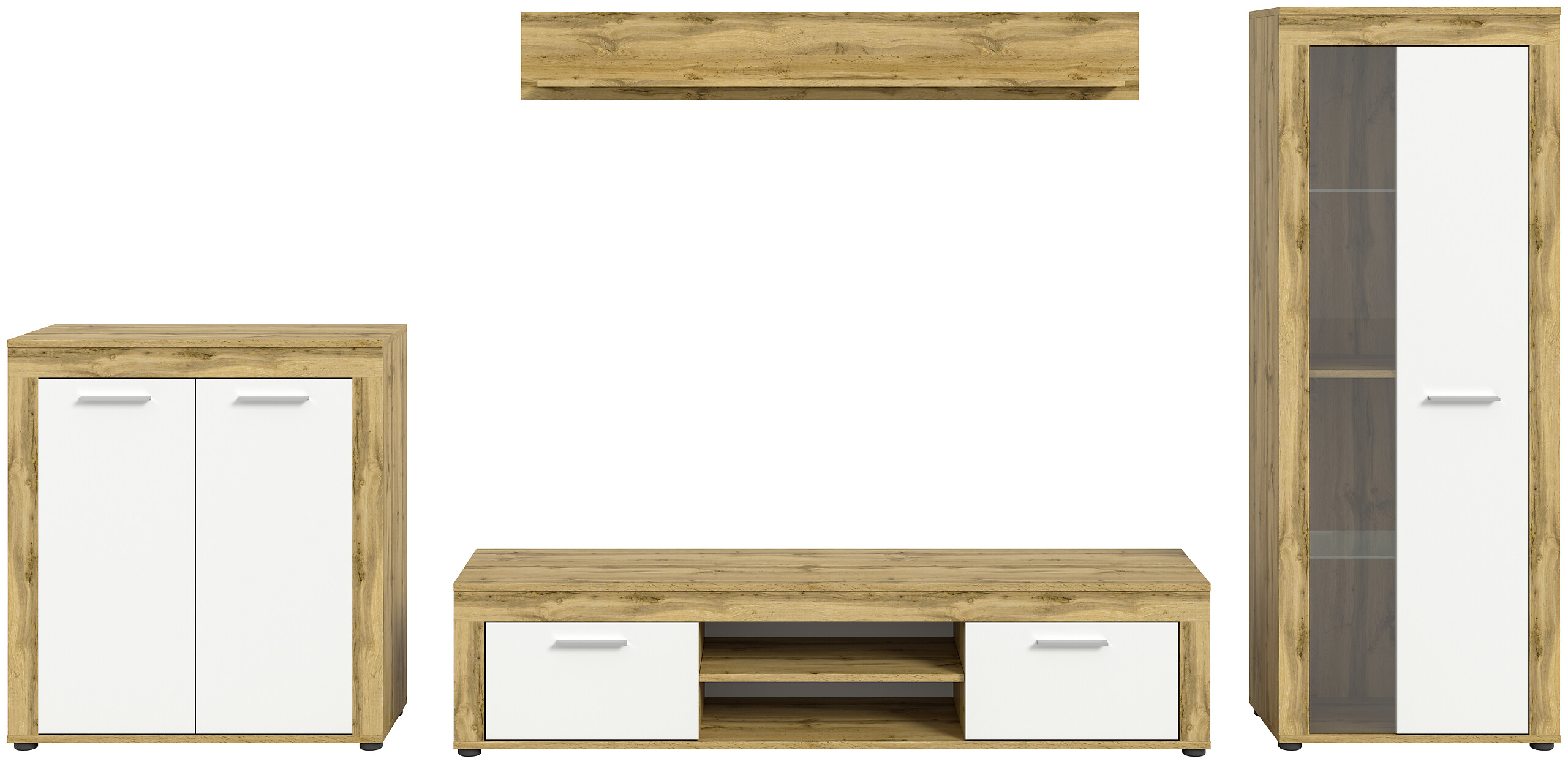 Wohnwand Jam Eiche Wotan Nachbildung weiß B/H/T: ca. 330x159x35 cm