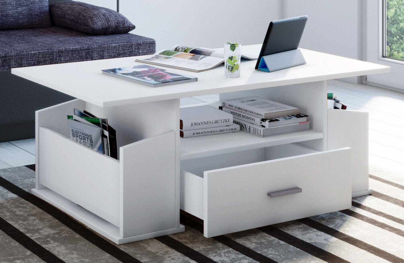 VCM Möbel Couchtisch Junata weiß Holzwerkstoff B/H/T: ca. 110x44x52 cm