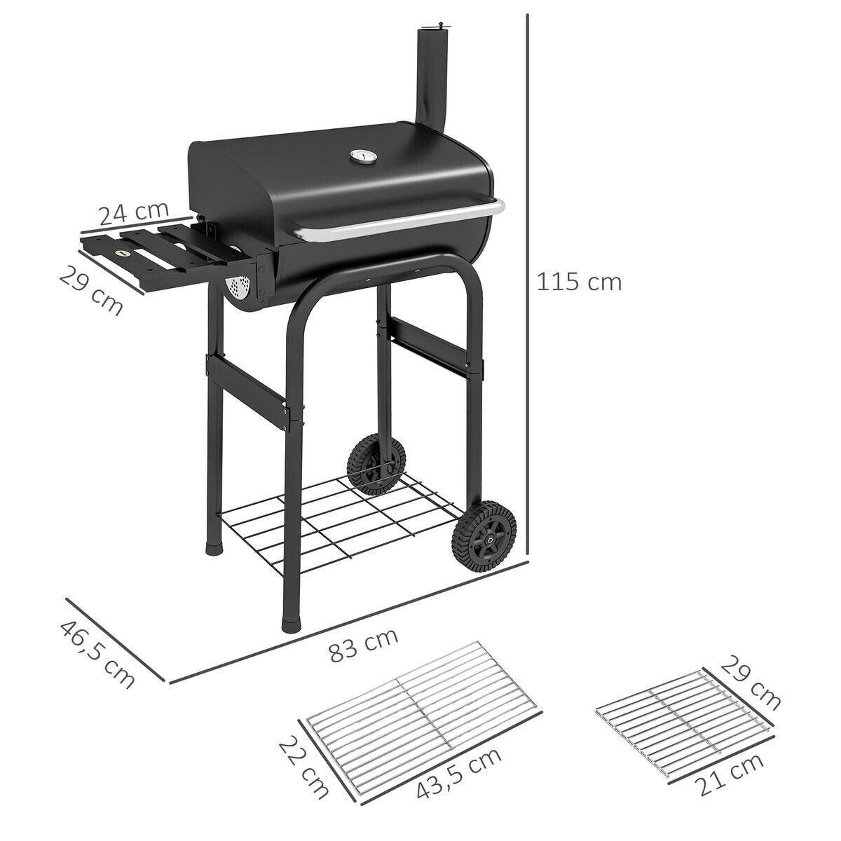 Outsunny Holzkohlegrill Metall B/H/L: ca. 46,5x115x83 cm