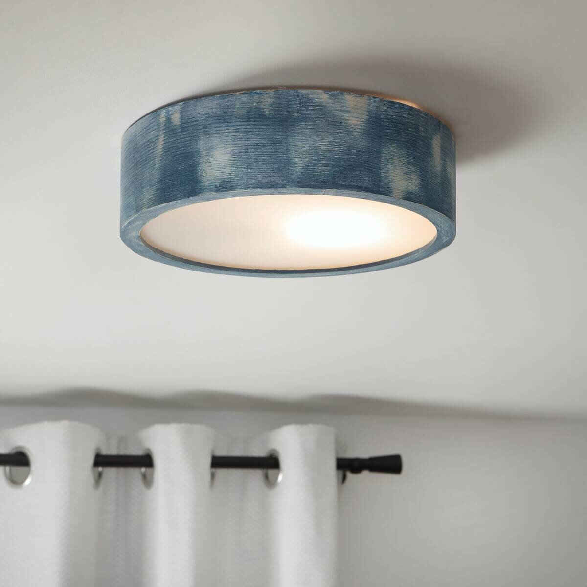 Lamkur Deckenleuchte hellbraun blau Glas Holz B/H/L: ca. 28x28x10 cm 1 Brennstellen