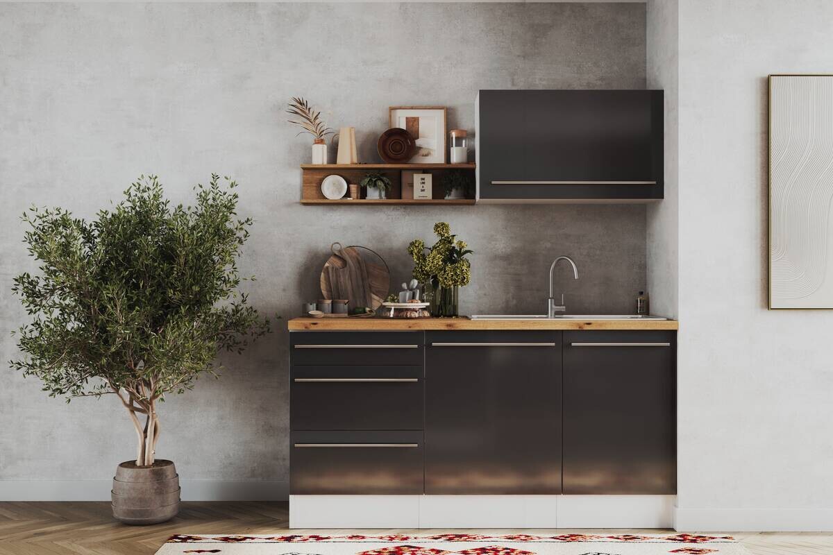 Respekta Inselküche Gabriel grau Hochglanz B/H/T: ca. 290x200x60 cm