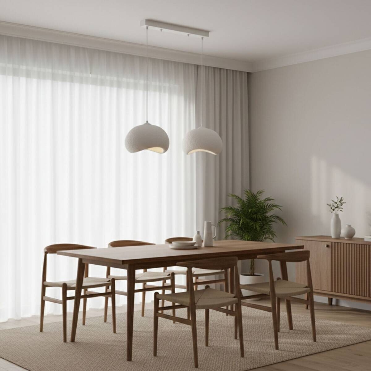 Opviq Pendelleuchte Yontu-15852-A weiß Metall Polyester-Mischgewebe B/H/L: ca. 29x120x34 cm E27 2 Brennstellen