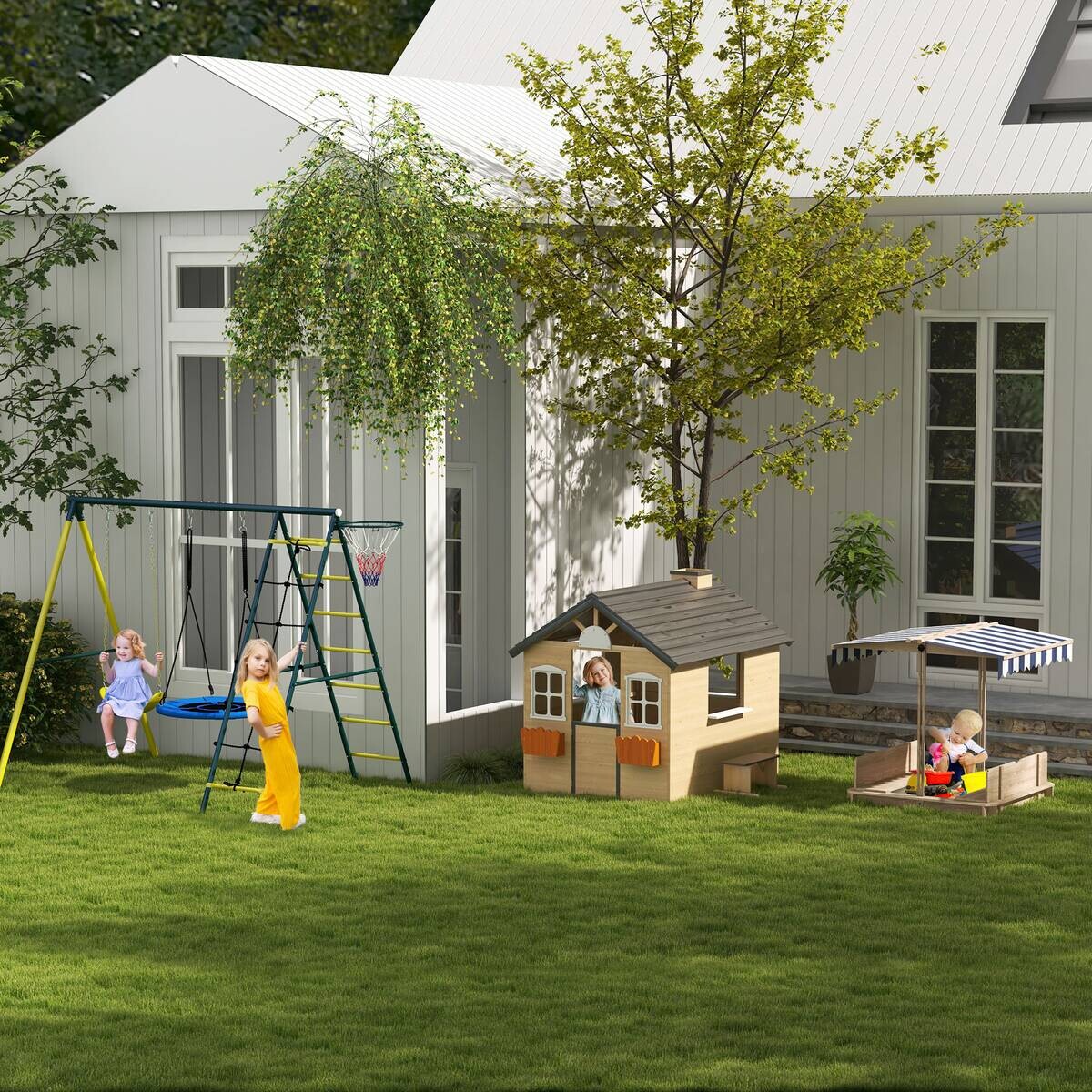 Outsunny Kinderschaukel gelb B/H/L: ca. 180x202x267 cm