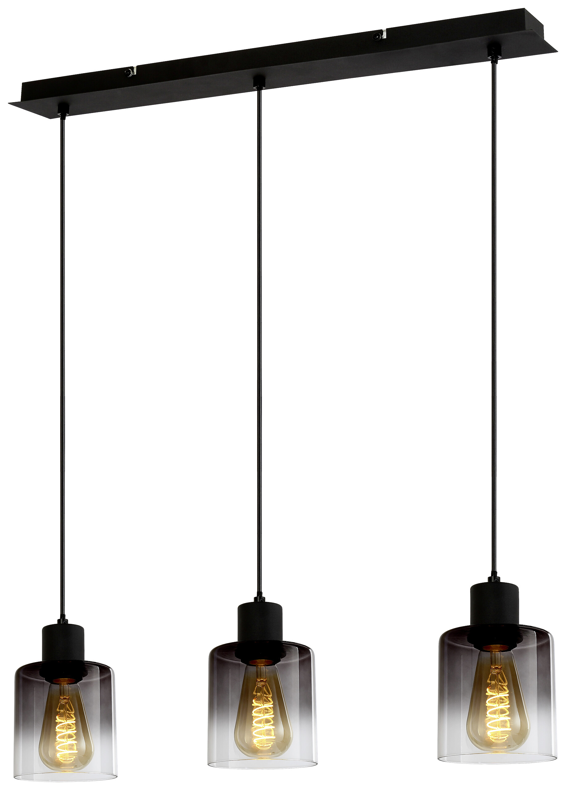 POCOline Pendelleuchte Nera schwarz Rauch Metall Rauchglas B/H/T: ca. 62x120x10 cm E27 3 Brennstellen