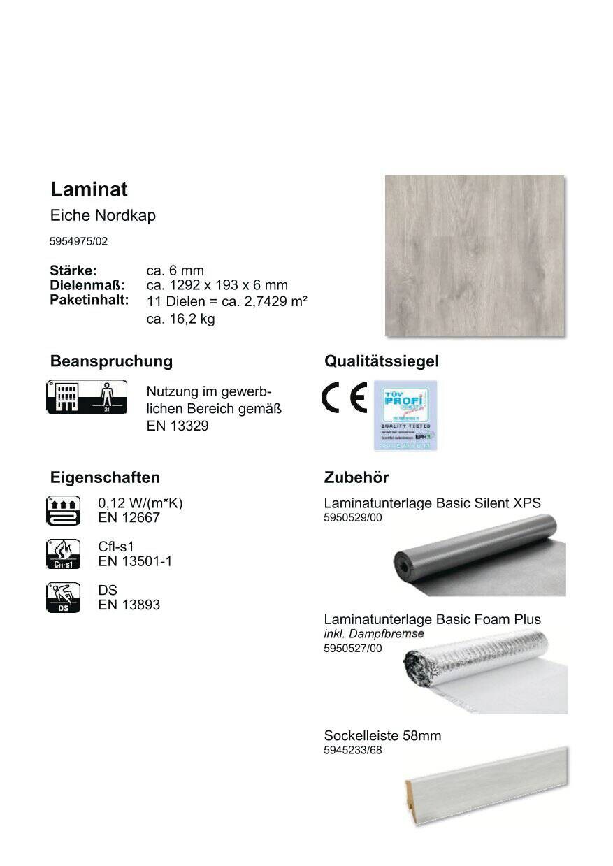 EGGER Laminatboden Eiche Nordkap ca.2,7429 m² im Paket  B/L: ca. 19,2x129,2 cm pro Paket