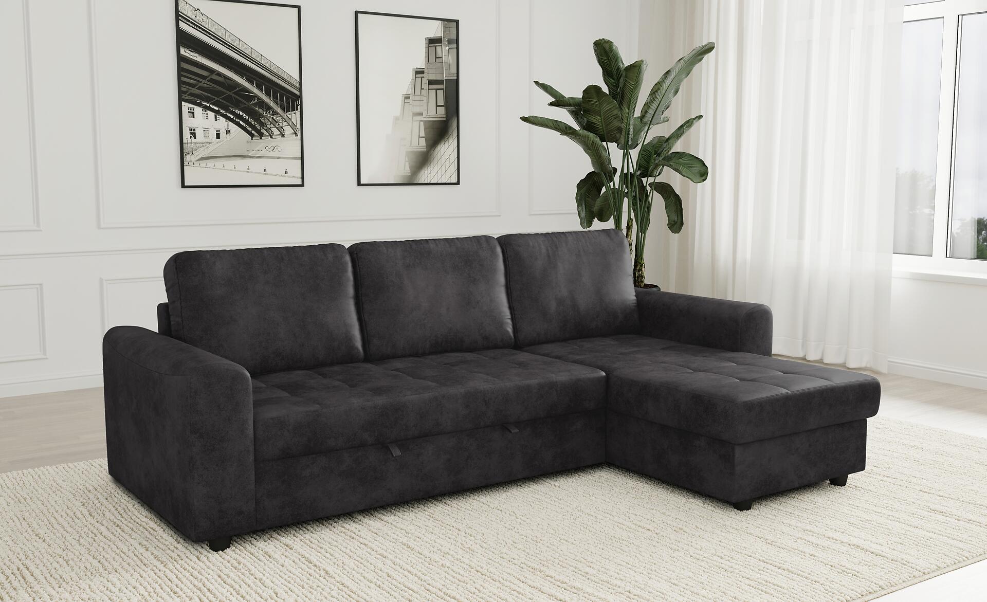 Ecksofa mit Bettfunktion und Bettkasten anthrazit Microfaser B/T: ca. 245x155 cm