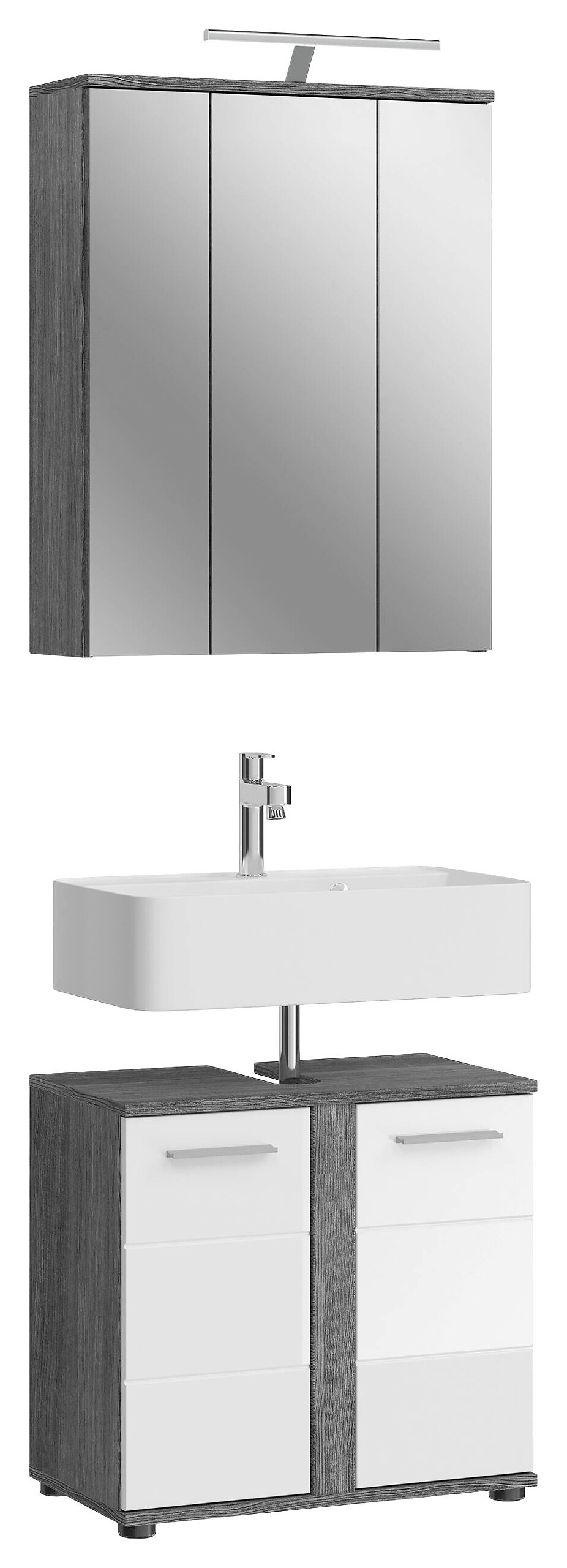 Badezimmer-Set BLAKE Rauchsilber Nachbildung weiß Hochglanz B/H/T: ca. 60x191x34 cm Badezimmer-Set BLAKE Rauchsilber Nachbildung weiß Hochglanz B/H/T: ca. 60x191x34 cm