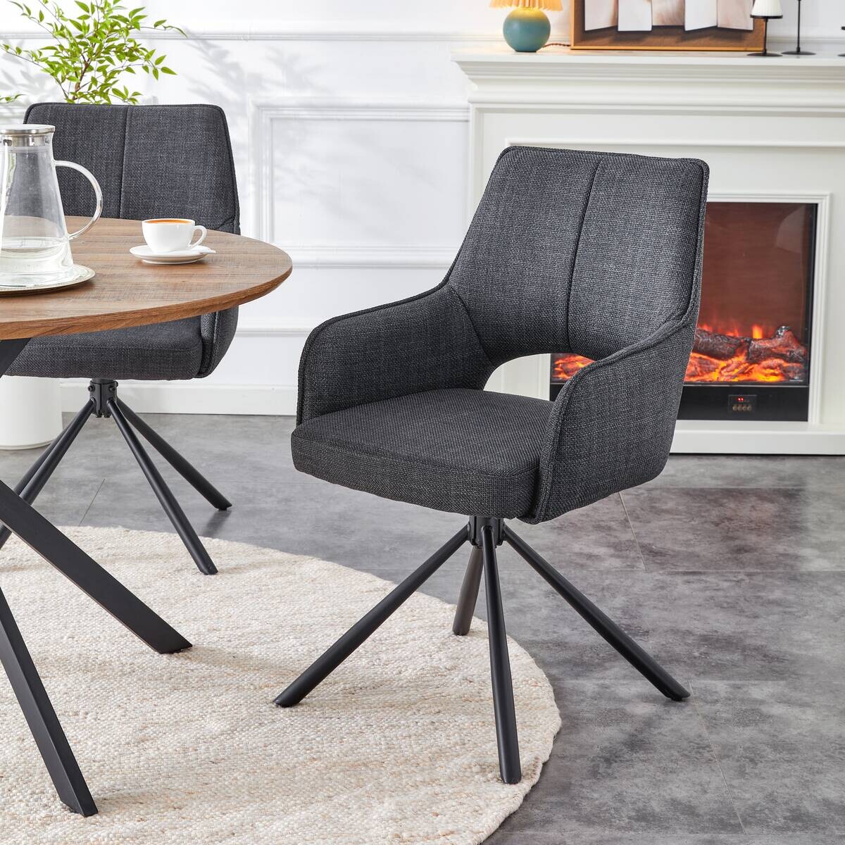 Drehstuhl JANA, 2er Set anthrazit Stoff B/H/T: ca. 57x91x64 cm