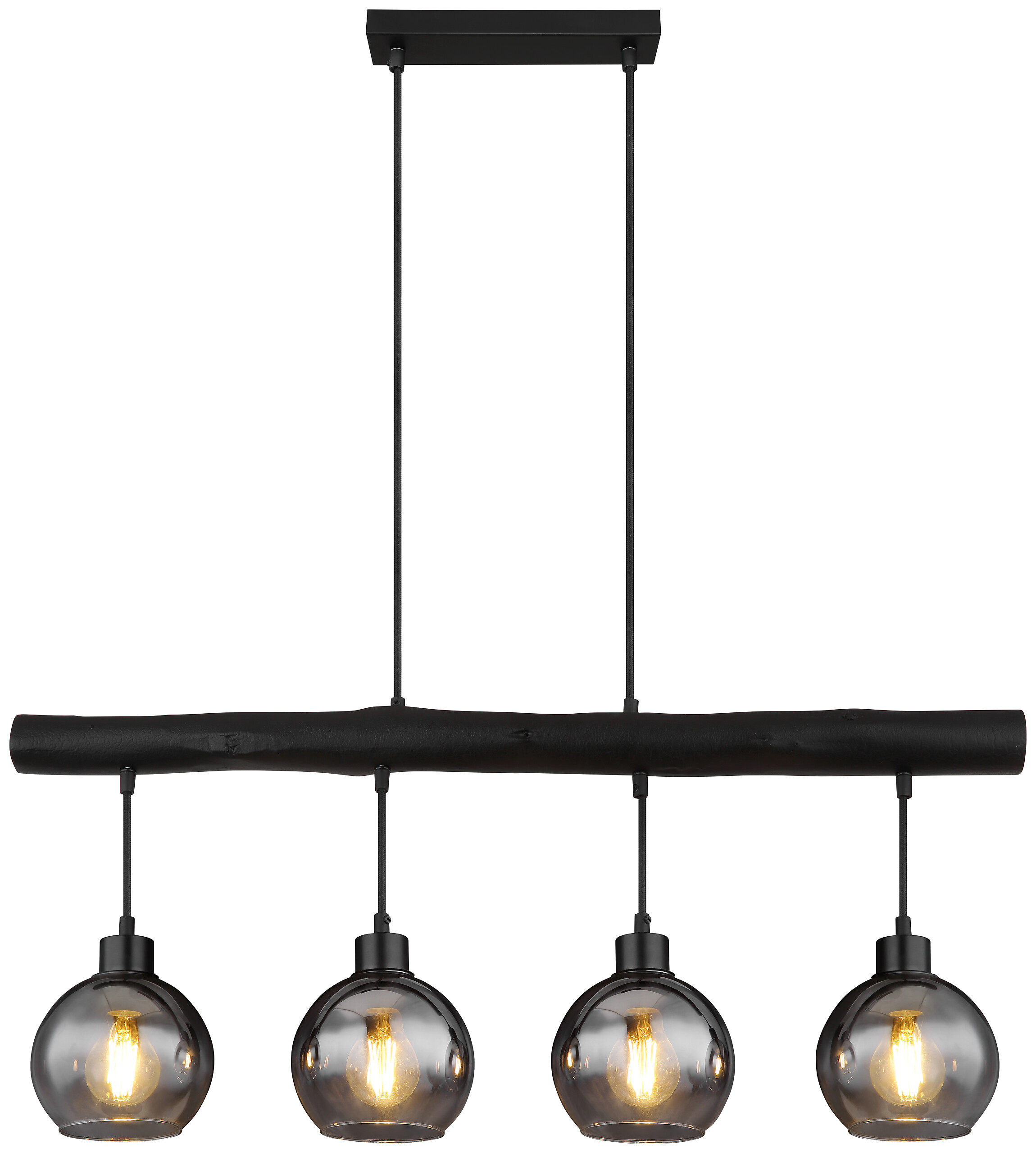 GLOBO Pendelleuchte 15656-4HB schwarz klar Rauch Metall Glas Holz B/H/L: ca. 15x120x85 cm E27 1 Brennstellen