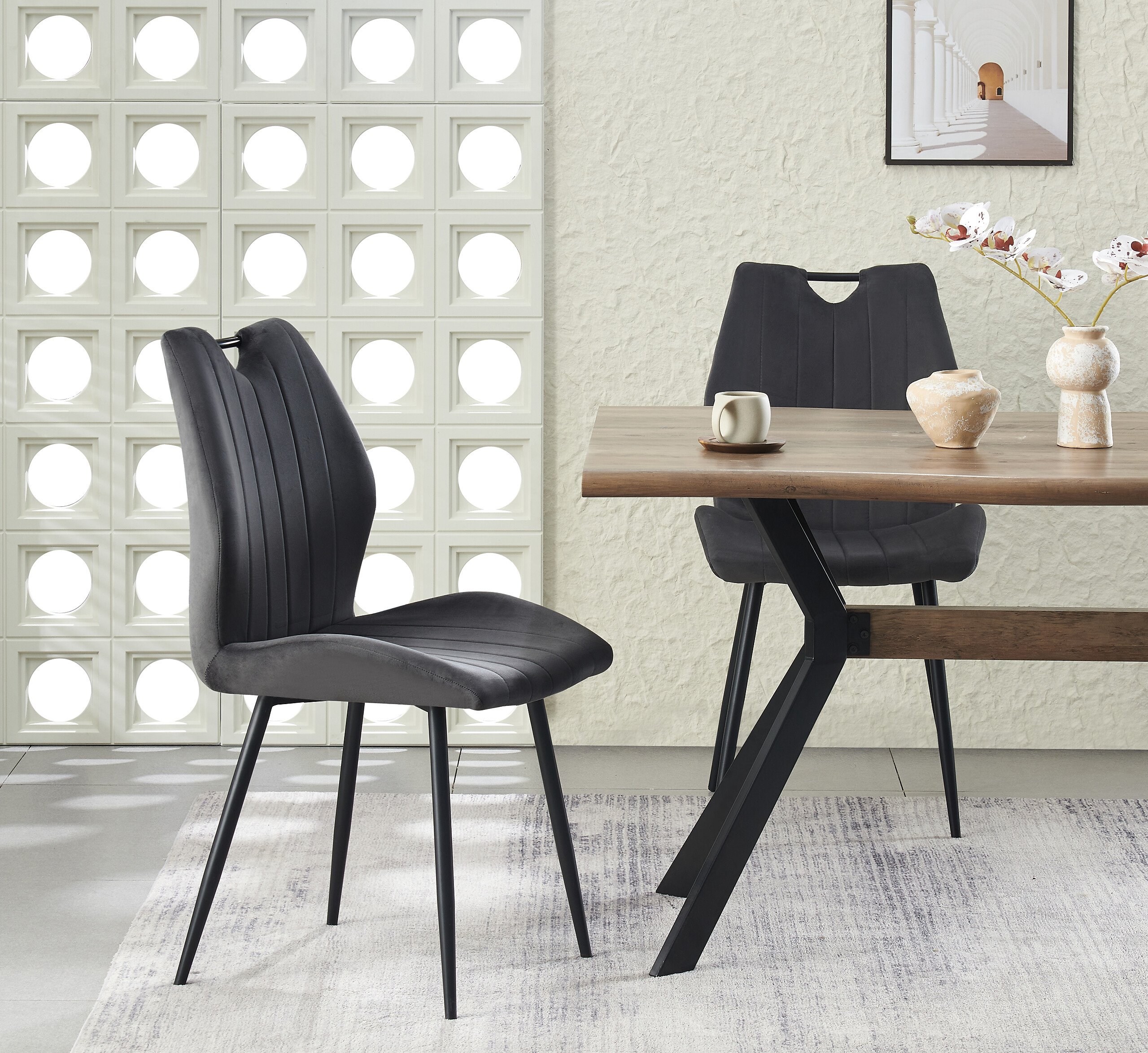 Stuhl CHRISTIN, 2er Set anthrazit Samt B/H/T: ca. 52x75x58 cm