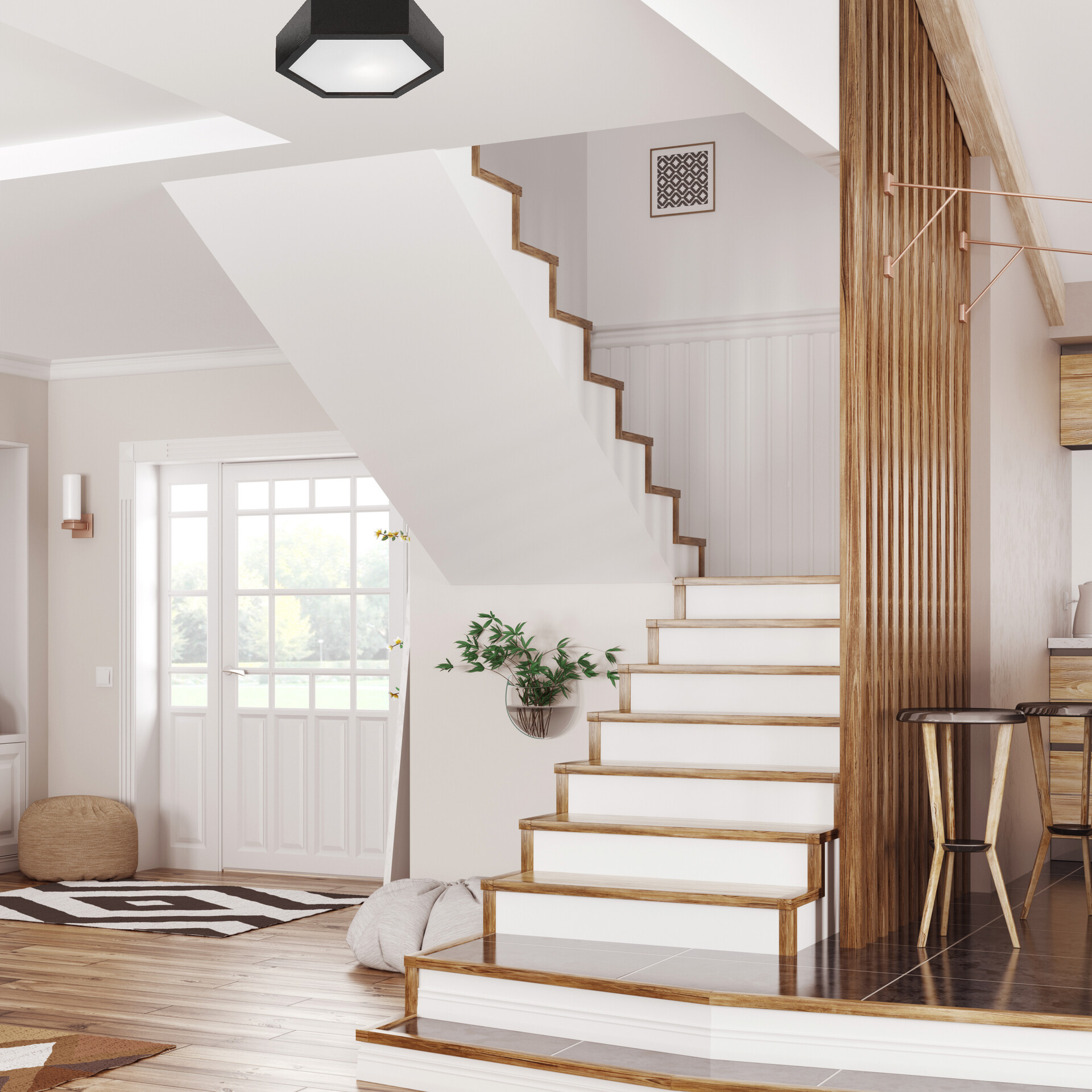 Lamkur Deckenleuchte dunkelbraun Glas Holz B/H/L: ca. 33x12x33 cm 1 Brennstellen