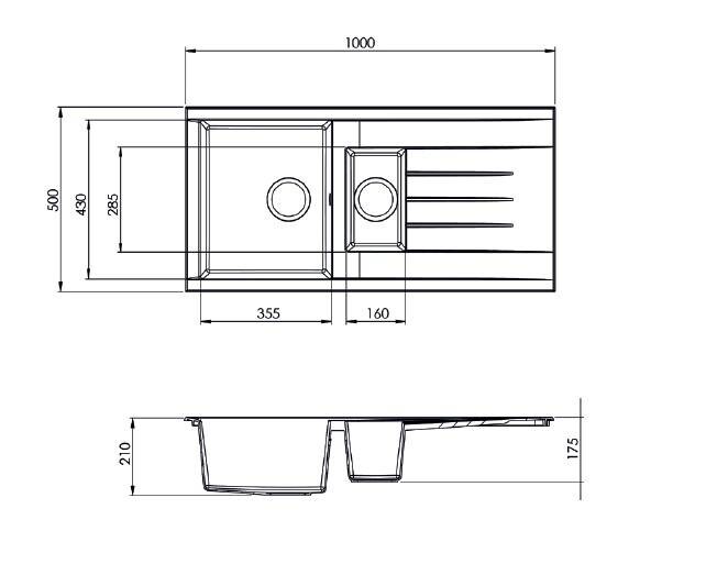 Respekta Einbauspüle Houston 100 x 50 S schwarz Mineralite B/H/T: ca. 100x21x50 cm