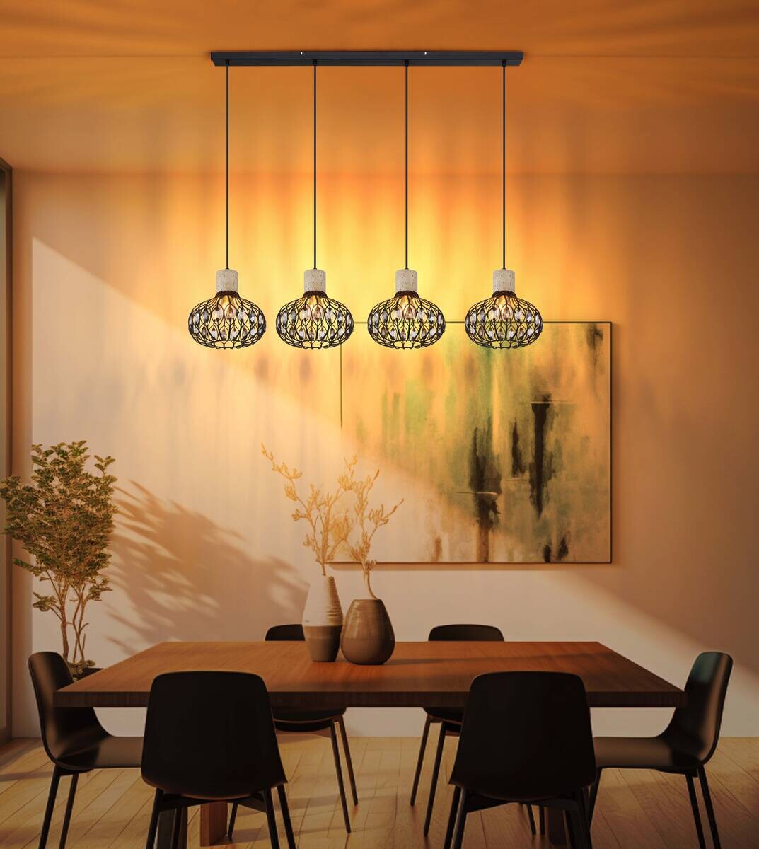 GLOBO Hängeleuchte grau Rauch mattschwarz Glas Metall B/H/L: ca. 25x150x115 cm E27 4 Brennstellen