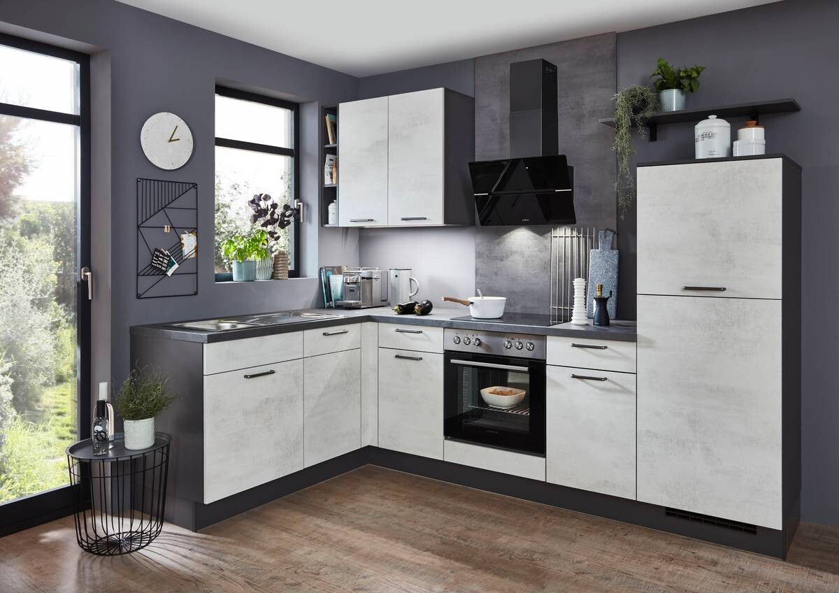 nobilia Winkelküche Riva Weißbeton Nachbildung B/T/L: ca. 275x60x175 cm