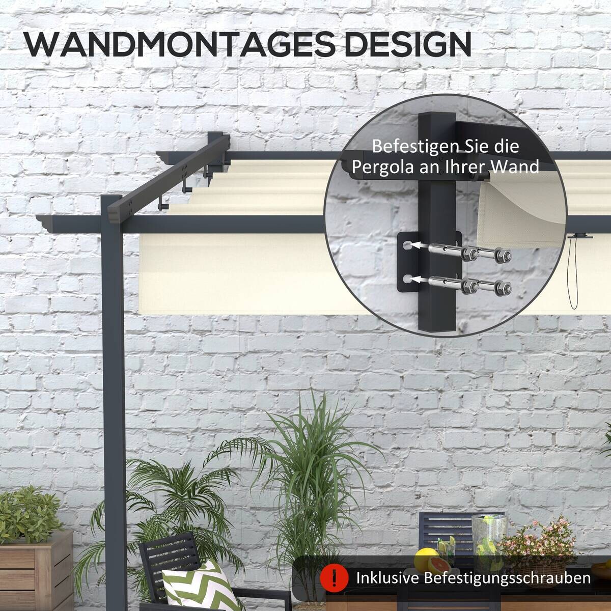 Outsunny Pergola cremeweiß Polyester B/H/L: ca. 297x230x297 cm