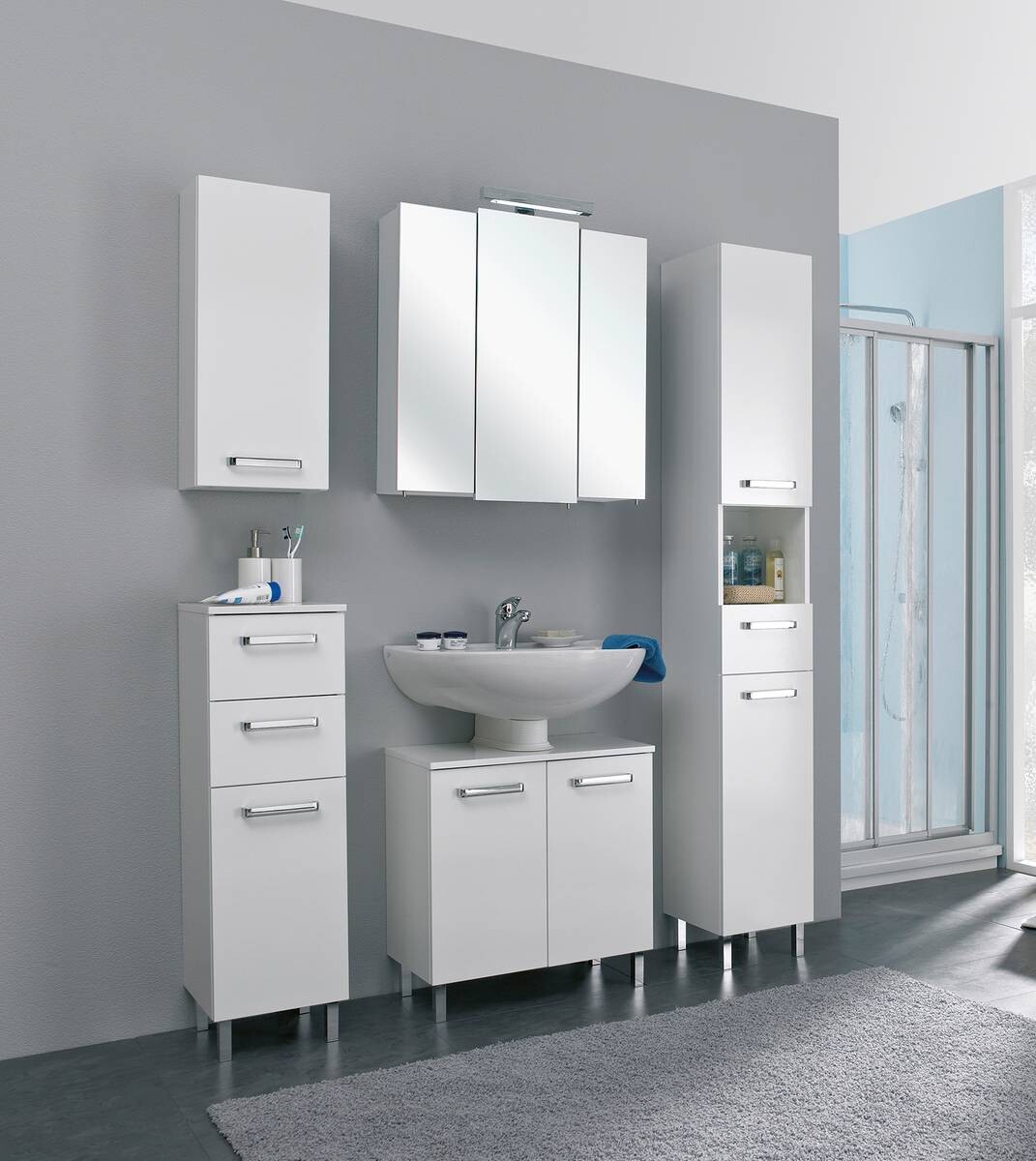 Badezimmer-Set Quickset 312 weiß glanz B/H/T: ca. 128x200x33 cm Badezimmer-Set Quickset 312 weiß glanz B/H/T: ca. 128x200x33 cm