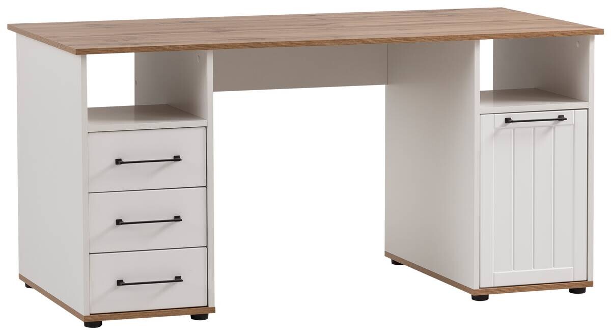 Schreibtisch Jelda Eiche Landhaus Nachbildung weiß B/H/T: ca. 150x74x70 cm Schreibtisch Jelda Eiche Landhaus Nachbildung weiß B/H/T: ca. 150x74x70 cm