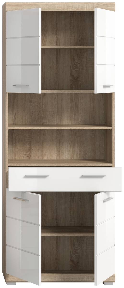 Badhochschrank Lambada Eiche Sonoma Nachbildung weiß Hochglanz B/H/T: ca. 74x191x31 cm