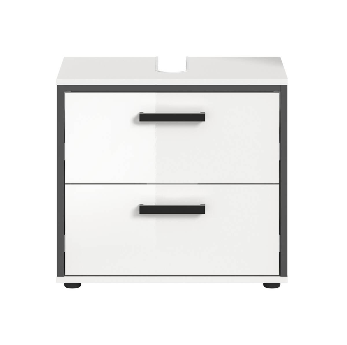 Waschbeckenunterschrank KOJAK weiß weiß Hochglanz anthrazit B/H/T: ca. 60x55x37 cm