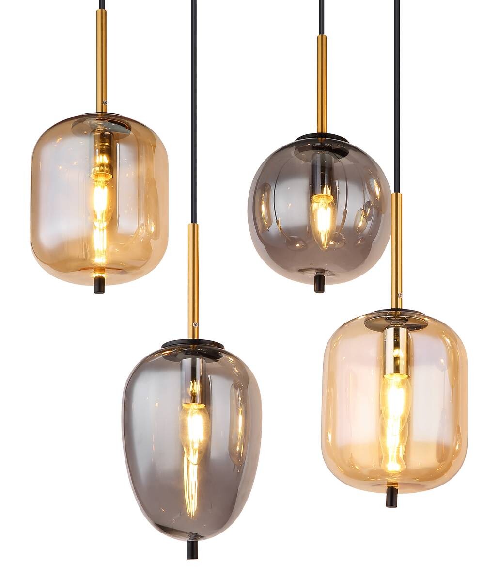 GLOBO Pendelleuchte mattschwarz Metall Glas B/H/T: ca. 34x120x102,5 cm 8.0 Brennstellen