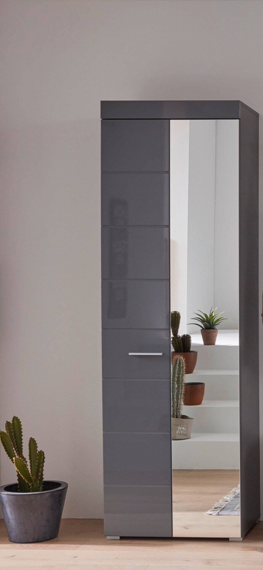 Garderobenschrank Amanda grau Hochglanz grau B/H/T: ca. 62x195x38 cm