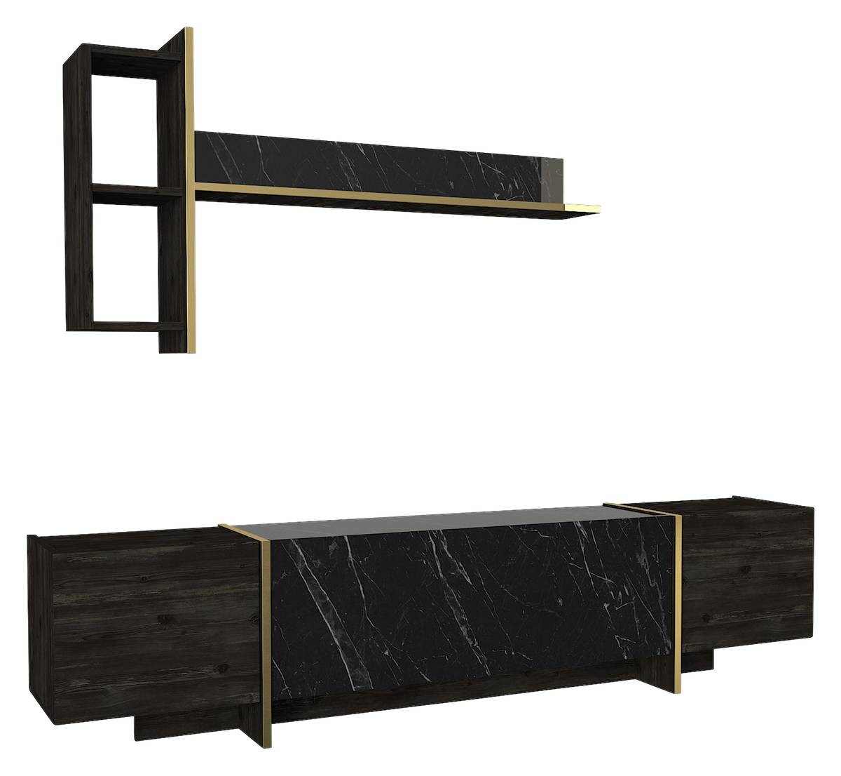 Wohnwand Veyron Rebab dunkel Marmoroptik B/H/T: ca. 180x45x32 cm