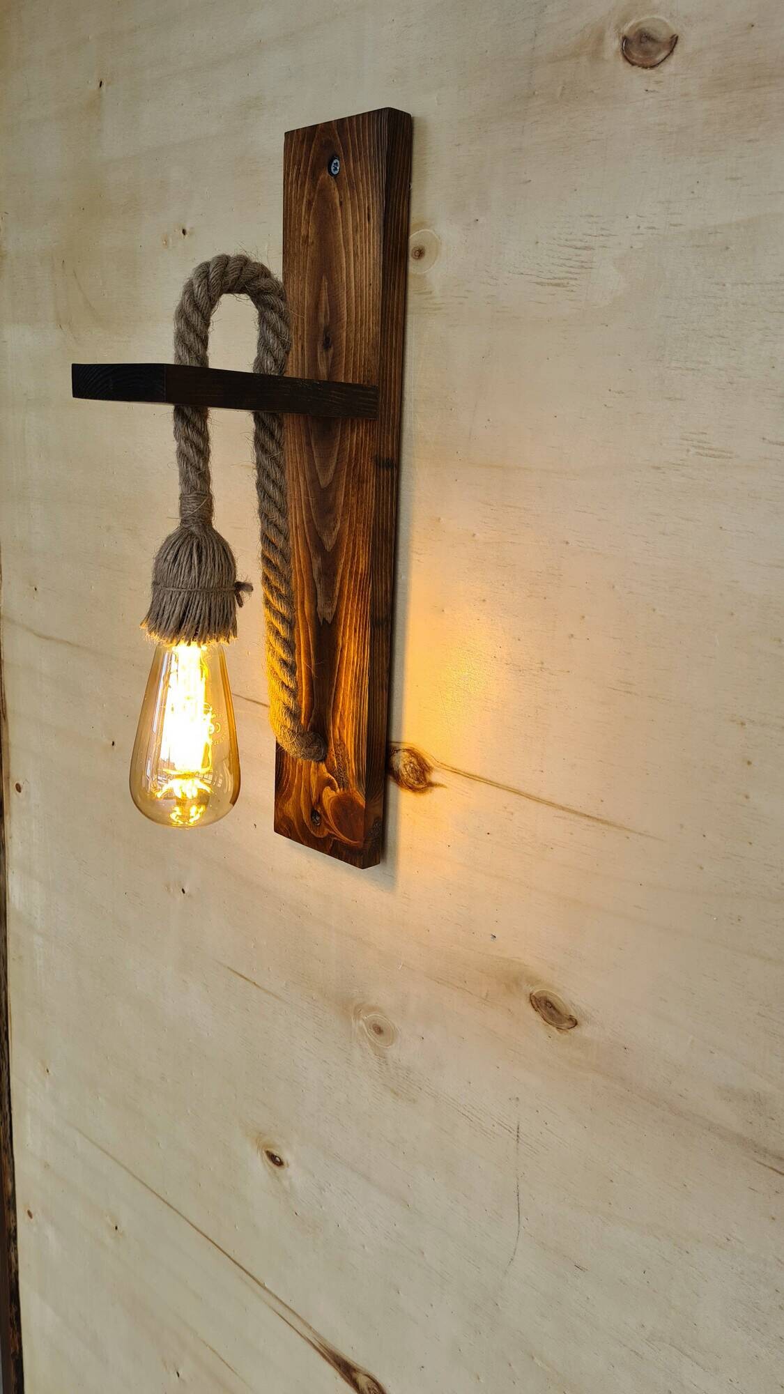 Opviq Wandleuchte Ahsap nussbaum Kiefer B/H/T/L: ca. 45x17x9x45 cm E27 1 Brennstellen