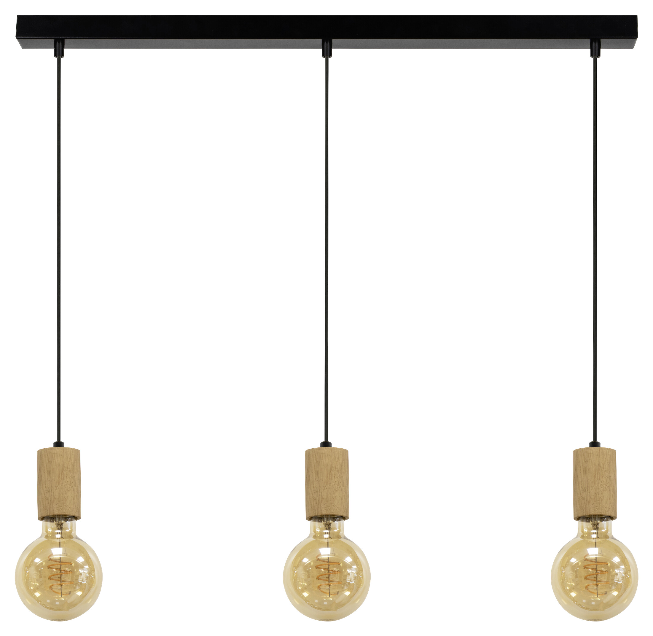 SPOT Light Pendelleuchte Spinel schwarz Metall Holz B/T/L: ca. 66x10x110 cm E27 3 Brennstellen