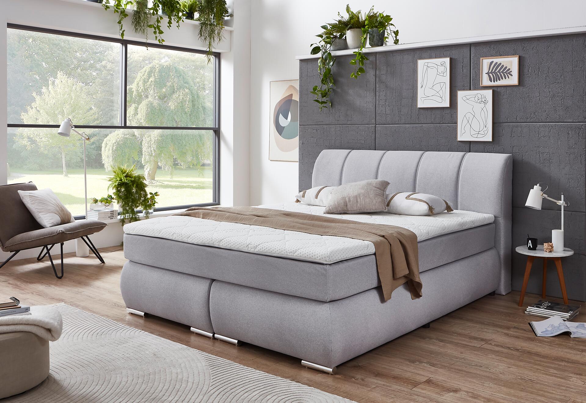 Boxspringbett Graz silber Liegefläche B/L: ca. 180x200 cm