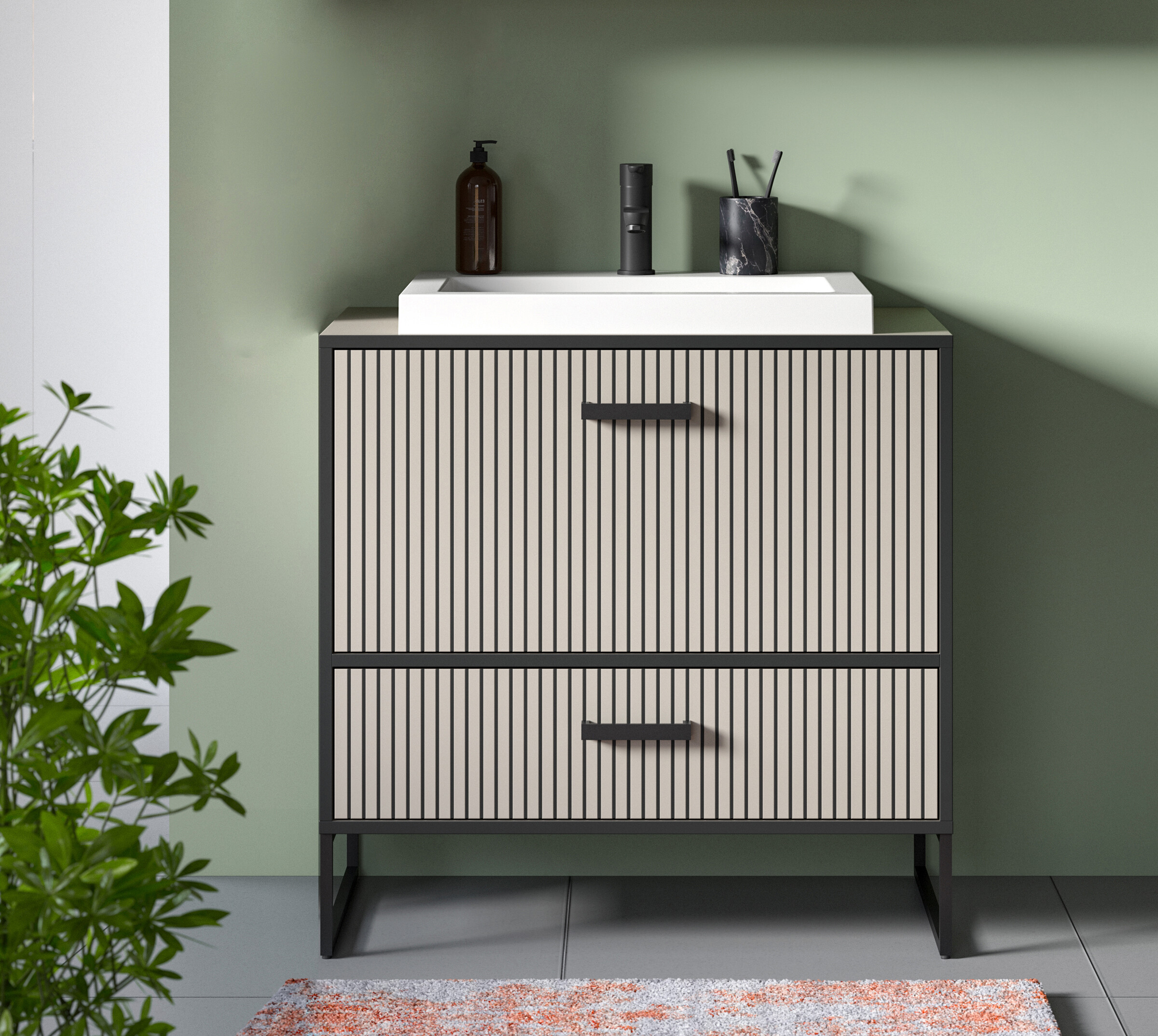 Waschplatz BAGNO schwarz Kaschmirgrau Nachbildung B/H/T: ca. 80x84x48 cm Waschplatz BAGNO schwarz Kaschmirgrau Nachbildung B/H/T: ca. 80x84x48 cm